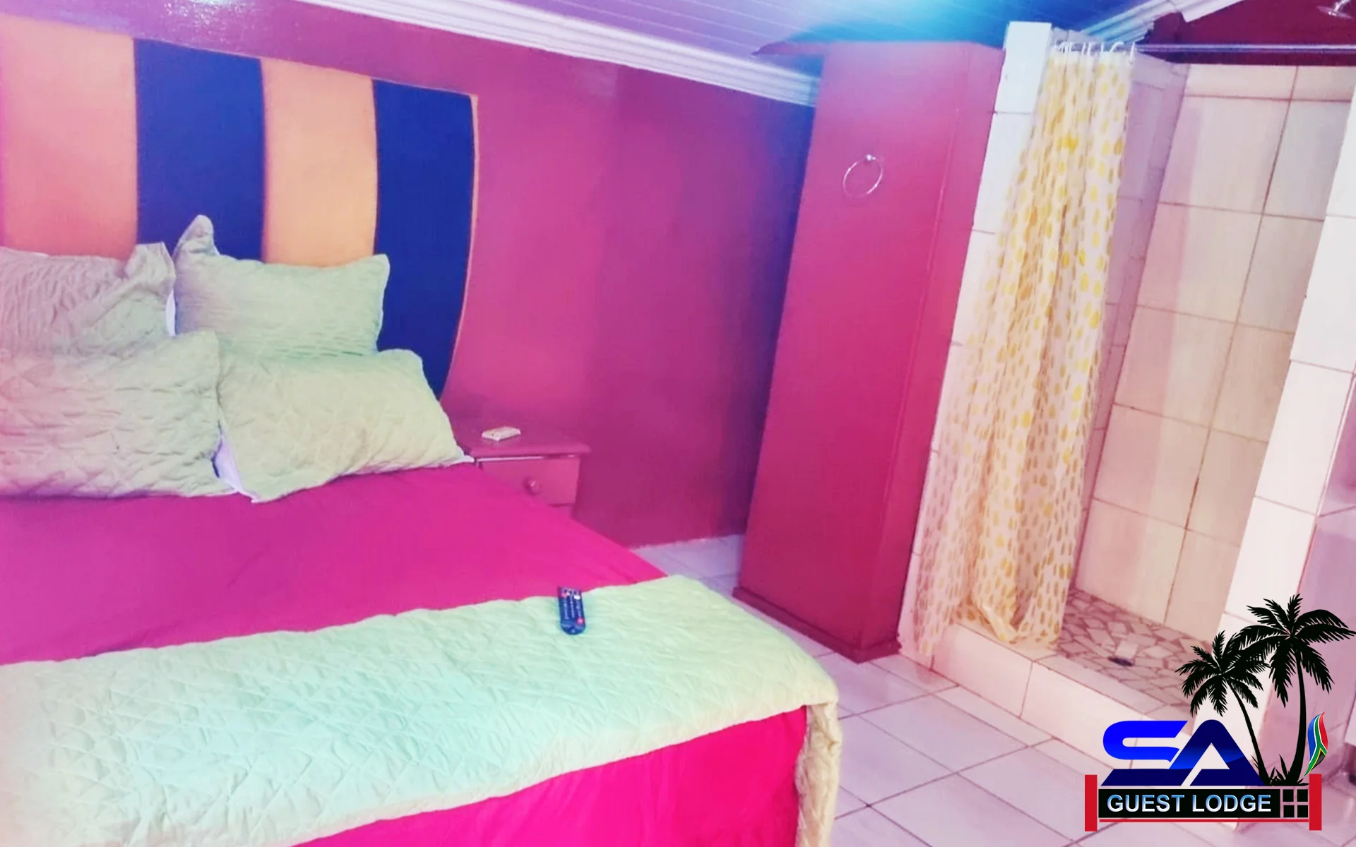 Comfortable hotel room interior with soft lighting
